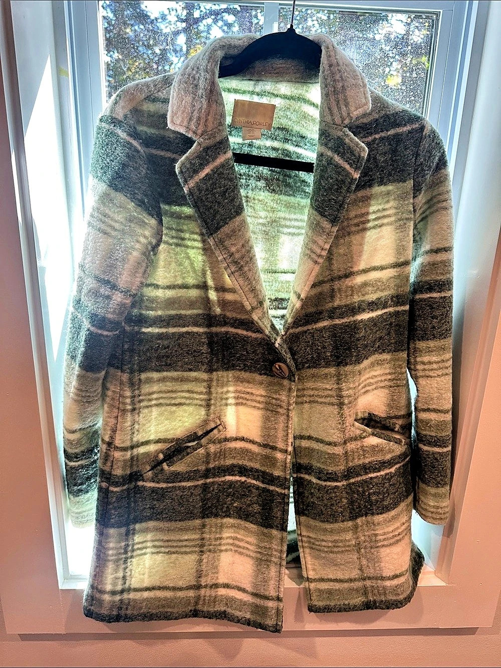 Cynthia Rowley Plaid Coat in Green & Brown Size XS Like New